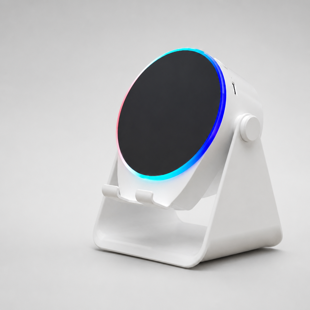 Calmly Goods induction phone stand speaker — round / white