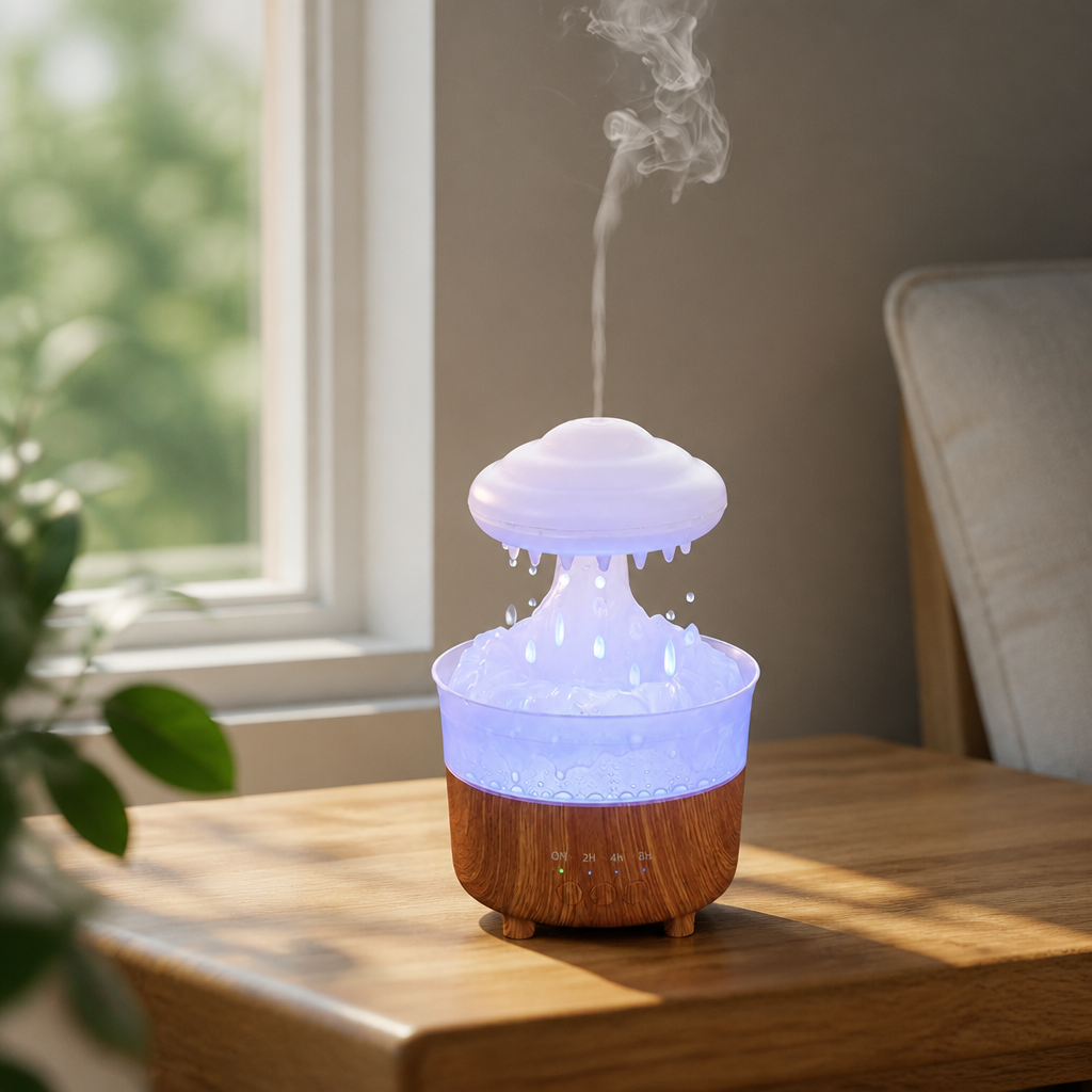 Rain Cloud Humidifier with Falling Raindrops, Mood Lights and Remote