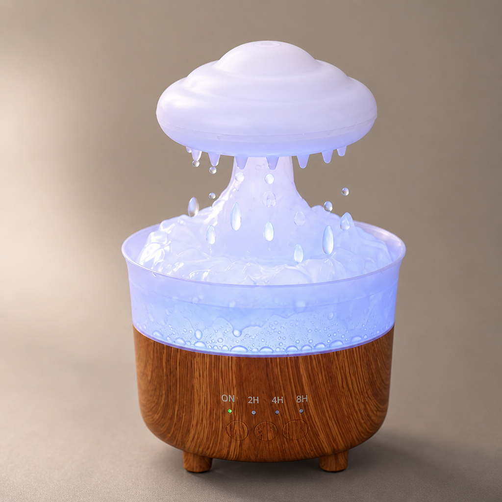 Rain Cloud Humidifier with Falling Raindrops, Mood Lights and Remote